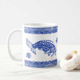 Blue Willow Koi Fish Mönster Unique Whimsical Kaffemugg