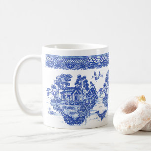 Blue Willow Lucky Cat Koi Isle of Animals Roligt Kaffemugg