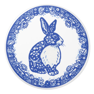 Blue Willow Mönster Rabbit Bunny Cute Ansikte Hö Knopp