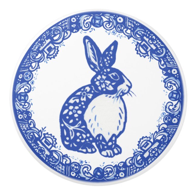 Blue Willow Mönster Rabbit Bunny Cute Ansikte Höge Knopp (Framsidan)