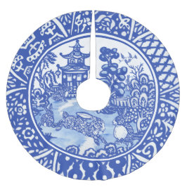 Blue Willow Oriental Rabbit Whimsical Blue & White Julgransmatta Borstad Polyester