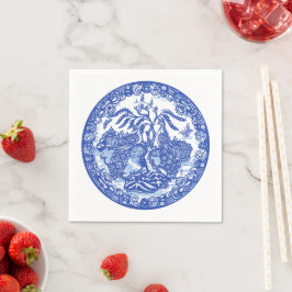 Blue Willow Peacock Island Asian Temple Garden Art Pappersservett