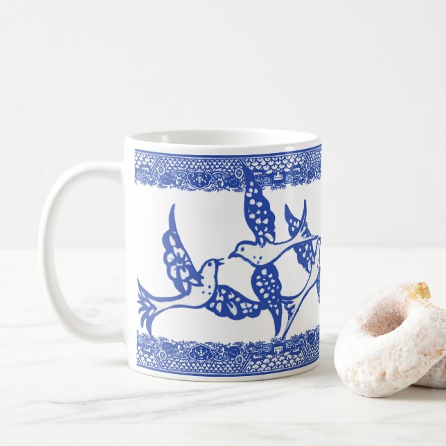 Blue Willow Phoenix Bird Blue & White Chinoiserie Kaffemugg (Med munk)