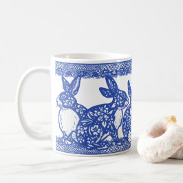 Blue Willow Rabbit Bunny Large Mönster Whimsical Kaffemugg