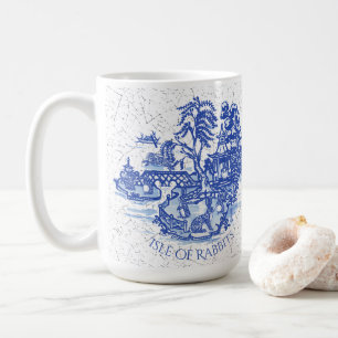 Blue Willow Rabbit Island Whimsical Crackle look Kaffemugg