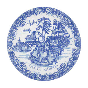 Blue Willow Rabbit Island White Whimsical Toile