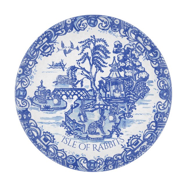 Blue Willow Rabbit Island White Whimsical Toile (Framsidan)