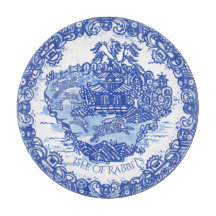 Blue Willow Rabbit Island White Whimsical Toile Cu