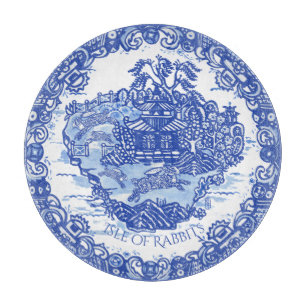 Blue Willow Rabbit Island White Whimsical Toile Cu