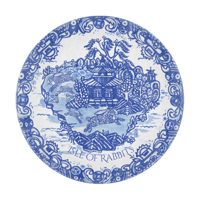 Blue Willow Rabbit Island White Whimsical Toile Cu (Framsidan)