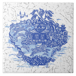 Blue Willow Rabbit Isle Willow Antique Fantasy Art Kakelplatta