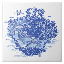 Blue Willow Rabbit Isle Willow Antique Fantasy Art Kakelplatta