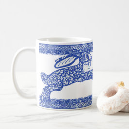 Blue Willow Rabbits Bunnies Blommigt Whimsical Kaffemugg