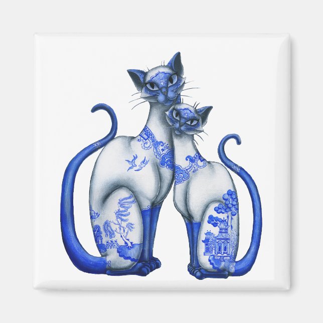 Blue Willow Siamese Cats Magnet (Framsidan)