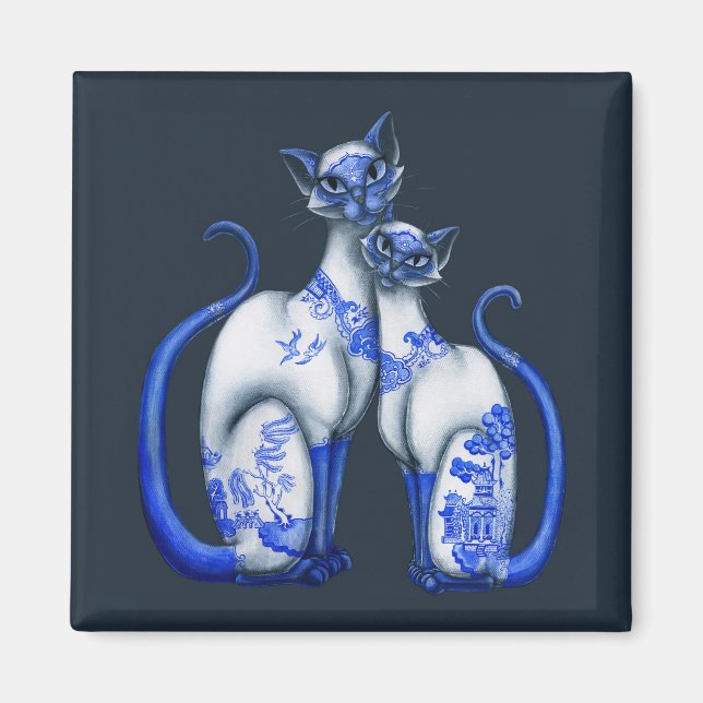 Blue Willow Siamese Cats Magnet (Framsidan)