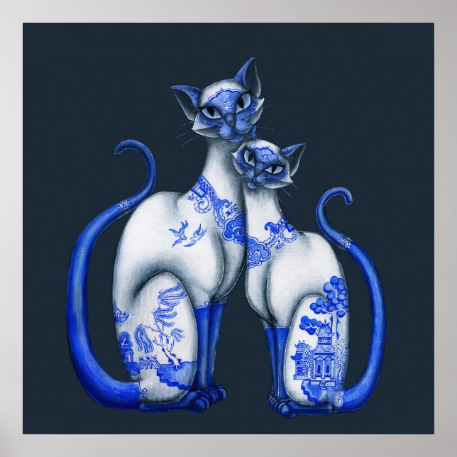 Blue Willow Siamese Cats Poster (Framsidan)