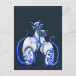 Blue Willow Siamese Cats Vykort