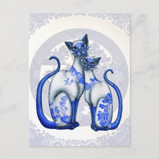 Blue Willow Siamese Cats vykort