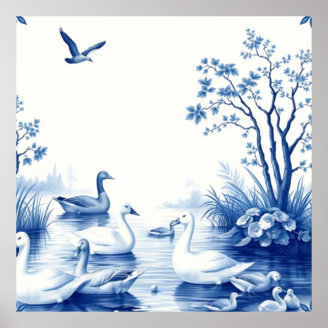 Blue Willow Swans Lake Scene Poster (Framsidan)