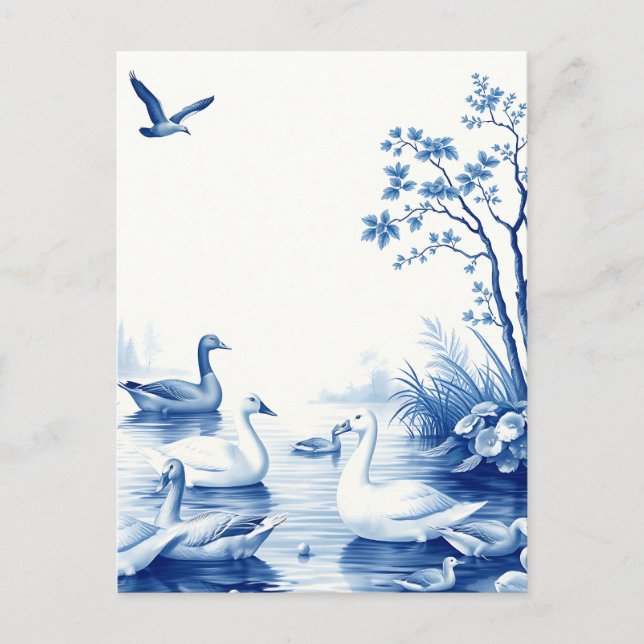 Blue Willow Swans Lake Scene Vykort (Framsida)