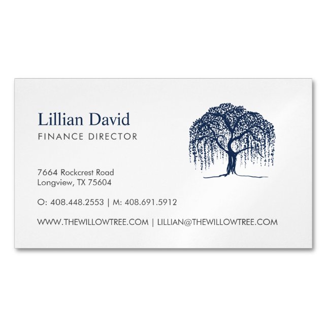 Blue Willow Träd Logotyp Magnetiska Visitkort (Framsida)