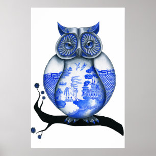Blue Willow Uggla Poster