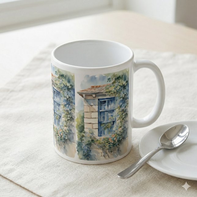 Blue Window Stone Wall Cottage Vines Mugg (Blue Window Stone Wall Cottage Vines Mug)