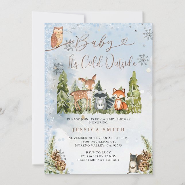 Blue Winter Animals Woodland Boy Shower Inbjudningar (Framsida)