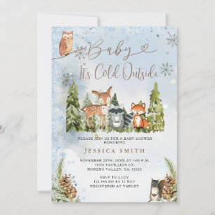 Blue Winter Animals Woodland Boy Shower Inbjudningar