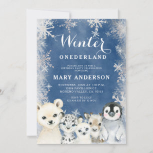 Blue Winter Arctics Onederland Birthday Inbjudningar
