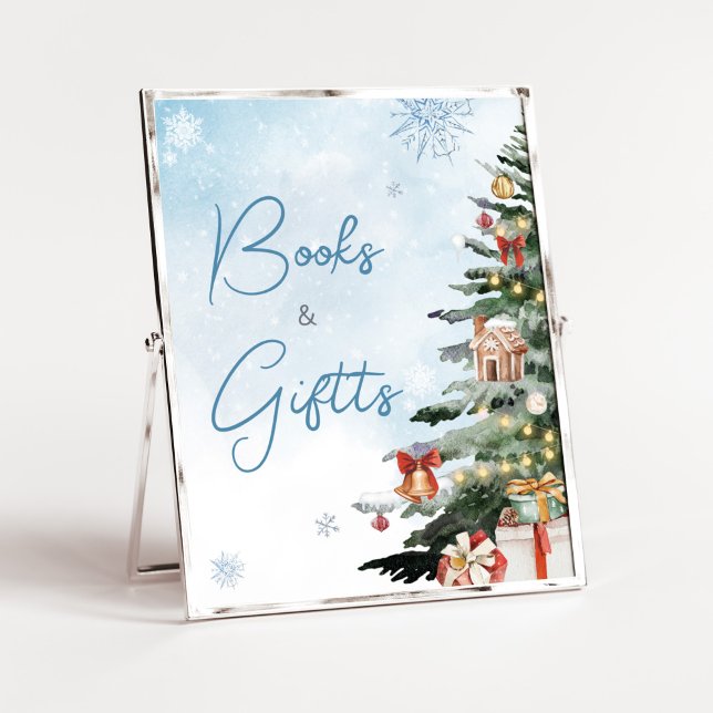 Blue Winter Baby Det är Kall utanför Bokar och gåv Poster (Baby It's Cold Outside Baby Shower Books and Gifts Sign)
