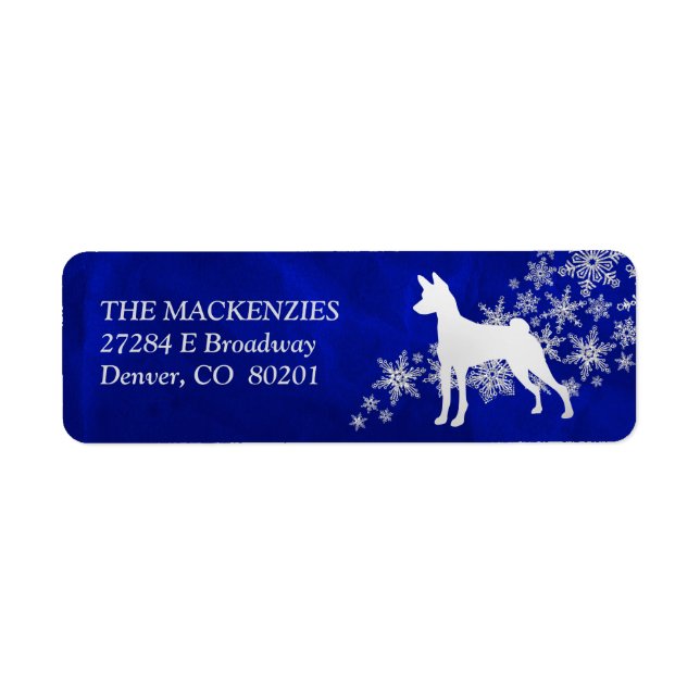 Blue Winter Basenji Returadress Returadress Etikett (Framsidan)
