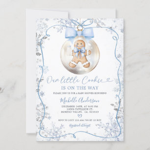 Blue Winter Baubles Hand plockade Cookie Baby Show Inbjudningar