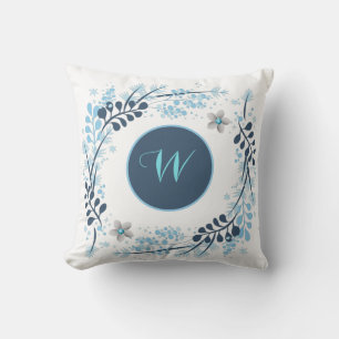 Blue Winter Blommigt Monogram Kudde