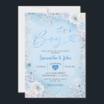 Blue Winter Blommigt Snowflake Boy Shower Inbjudningar<br><div class="desc">Blåvinter-Blommigt Snowflake Boy Shower-inbjudan</div>