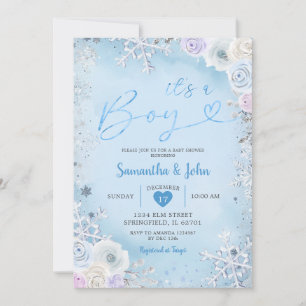 Blue Winter Blommigt Snowflake Boy Shower Inbjudningar