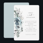 Blue Winter Blommigts Bröllop Inbjudningar<br><div class="desc">Blue Winter Blommigts Bröllop. Vinterblad och blommor i modern vattenfärg för vinter och helgdag,  i mjuk teal och pulverblått springa längs den lämnat sidan och typografi till högerna. Ett samordnande blått är på baksidan. Anpassa texten till dina egna detaljer.</div>