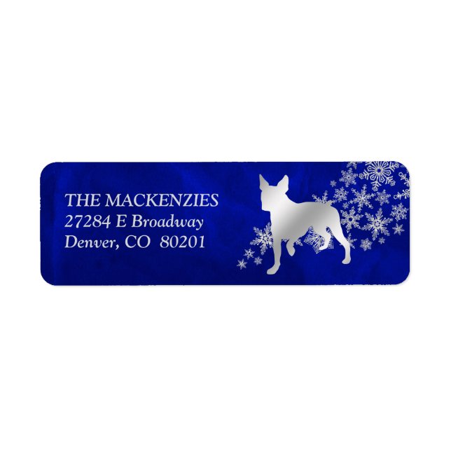 Blue Winter Boston Terrier Returadress Returadress Etikett (Framsidan)