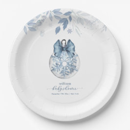Blue Winter Bow Snowflake Ornament Baby Shower 