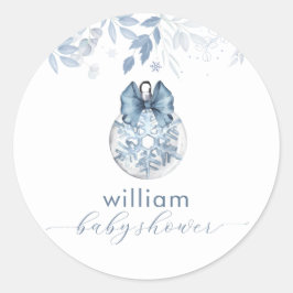 Blue Winter Bow Snowflake Ornament Baby Shower  Runt Klistermärke