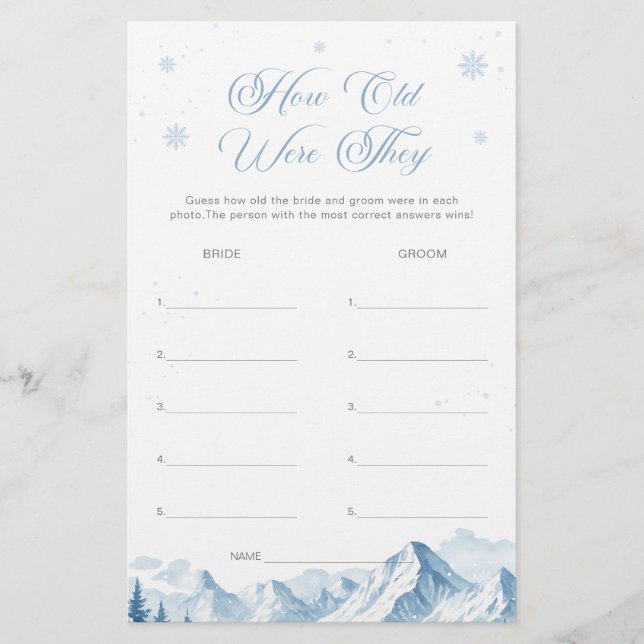 Blue Winter Bridal Shower How Old Were They Game (Framsida)