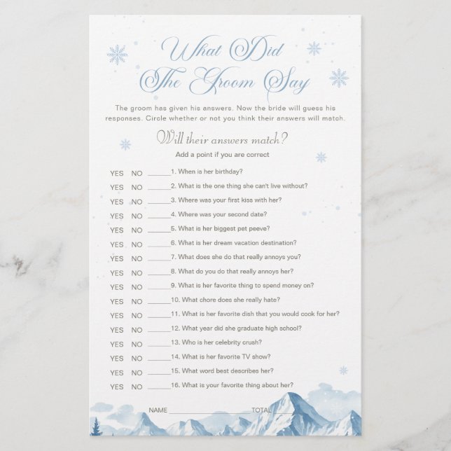 Blue Winter Bridal Shower What Did the Groom Say  (Framsida)