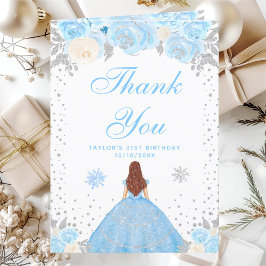 Blue Winter Brown Hair Princess Födelsedagsfest Tack Kort