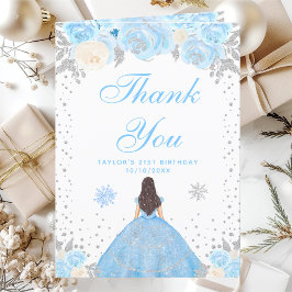 Blue Winter Brunette Hair Princess Födelsedagsfest Tack Kort