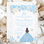 Blue Winter Brunette Hair Princess Födelsedagsfest Vykort<br><div class="desc">Den här eleganten och den glamorösa inbjudan på vinterfödelsedag innehåller en vacker prinsessa med brunetthår och rättvis hud i en blå boll-gryna. Texten kombinerar handskript och modernt sans serif typsnitt för ett klassligt och sofistikerat utseende. Blommigten,  snöflingor och silver-konetti skapar perfekten blandning av rustik och chic. Grafik efter www.etsy.com/uk/shop/SunflowerDayLove</div>