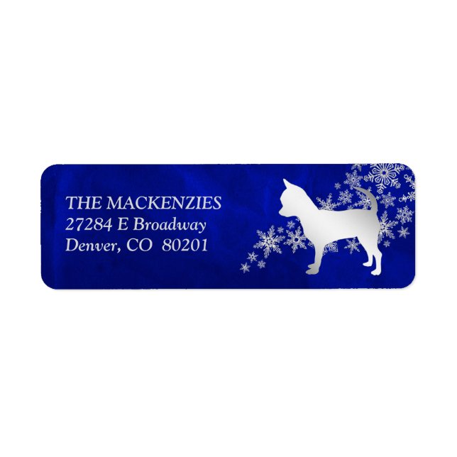 Blue Winter Chihuahua Hund Returadress Etikett (Framsidan)