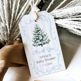 Blue Winter Christmas Tree Baby Shower Presentetikett