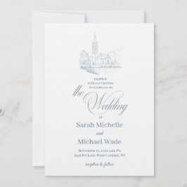 Blue Winter Church Calligraphy Wedding Invitation Inbjudningar