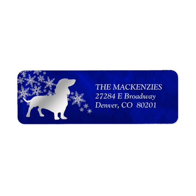 Blue Winter Dachshund Returadress Returadress Etikett (Framsidan)
