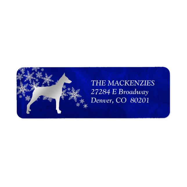 Blue Winter Doberman Returadress Returadress Etikett (Framsidan)